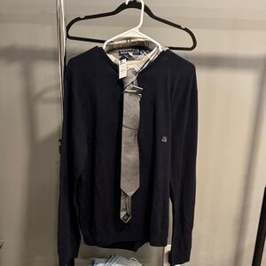 3in 1! Collared shirt, Navy Blue Sweater with Tie